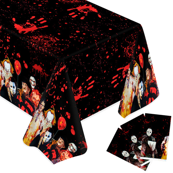 3Pcs Horror Movie Character Tablecloth Party Supplies,Horror Movie Theme Tablecloth Classic Movie Plastic Disposable Water Proof Table Cover Decorations