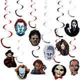 30Pcs Horror Classic Movie Character Party Swirl Decorations Hanging Spiral Decor Whirl Streamers Horror Movie Ceiling Streamers Horror Classic Spiral Favors for Birthday Party Room Decor