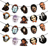 Horror Classic Movie Character Halloween Party Banner Themed Horror Classic Movie Pattern Flags Sign Pre-assembled Birthday Hanger Party Favors Photo Prop Backdrop Supplies for Boy Girls Adults Fans