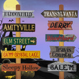 10Pcs Horror Classic Movie Sign Derry Sleepy Holloween Haunted House Welcome Yard Outdoor Sign Forest Friends Camping Halloween Party Supplies Photo Props Background Decoration