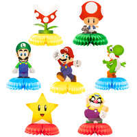 Mario Honeycomb Centerpieces, 7 Pcs Table Topper for Birthday Party Decoration, Double Sided Cake Topper Party Favor, Party Supplies for Kids, Photo Booth Props
