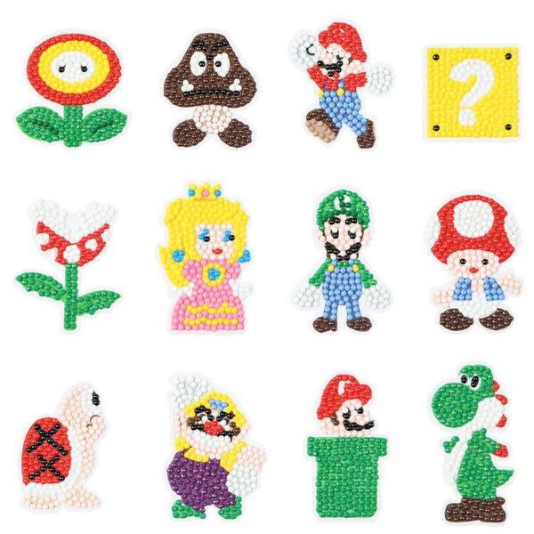 5D DIY Diamond Painting Kits 12PCS Mario Themed Stick Full Drill Diamonds Paintings by Number Shine Sparkle Mosaic Stickers DIY Handmade Art Craft Rhinestone Role Stikcers for Kids