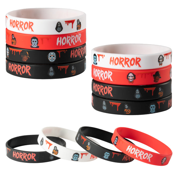 24Pcs Horror Classic Movie Theme Halloween Party Bracelets Soft Horror Movie Rubber Wristband Sport Stretch Dress Up Accessories Birthday Gift Goodie Bag Stuffers for Halloween Horror Themed Adults