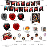 Horror Classic Movie Character Party Decorations Kit, 101Pcs Horror Movie Party Favors Joker All-in-One Pack Party Supplies Include Banner Character Balloon Decorations Stickers Birthday CakeTopper Cup Cake Topper for Boy Girls Adult Halloween Gift