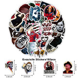 Horror Classic Movie Character Party Supplies Kit,74Pcs Horror Movie Party Favors All-in-One Pack Party Supplies Include Horror Movie Character Keychain Wristband Badge Stickers for Halloween Or Birthday Party